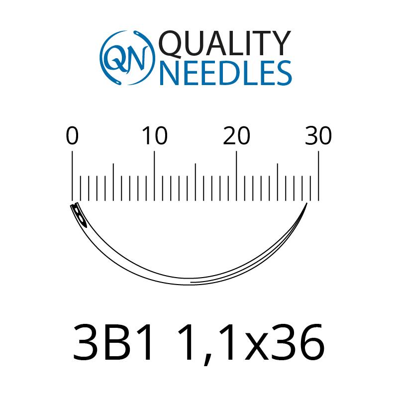Голки хірургічні ріжучі, 3/8, пружинне вушко, розмір 1,1х36 мм, 10 шт.